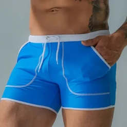 Sale OUKU Men's Board Shorts Swim Shorts Swim Trunks Patchwork Drawstring Elastic Waist Color Block Comfort Quick Dry Short Holiday Beach Weekend Fashion Casual Lake blue Black Micro-elastic