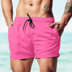 Best OUKU Men's Board Shorts Swim Shorts Swim Trunks Drawstring Elastic Waist Plain Comfort Quick Dry Short Holiday Beach Weekend Fashion Casual Watermelon Red Grass Green Micro-elastic
