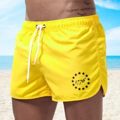 Clearance OUKU Men's Board Shorts Swim Shorts Swim Trunks Drawstring Elastic Waist Star Comfort Quick Dry Short Holiday Beach Weekend Fashion Casual Black Yellow Micro-elastic
