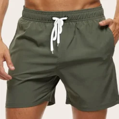 Discount OUKU Men's Board Shorts Swim Shorts Swim Trunks Beach Shorts Drawstring with Mesh lining Elastic Waist Plain Breathable Soft Short Casual Daily Holiday Streetwear Hawaiian Black Green Black Micro-elastic