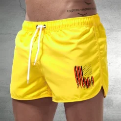 Best OUKU Men's Board Shorts Swim Shorts Swim Trunks Drawstring Elastic Waist National Flag Comfort Quick Dry Short Holiday Beach Weekend Fashion Casual Black Yellow Micro-elastic