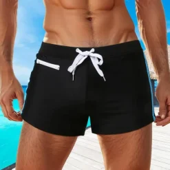 Hot OUKU Men's Board Shorts Swim Shorts Swim Trunks Patchwork Drawstring Elastic Waist Color Block Comfort Quick Dry Short Holiday Beach Weekend Fashion Casual Red Micro-elastic Black