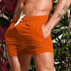 New OUKU Men's Board Shorts Swim Shorts Swim Trunks Drawstring Elastic Waist Plain Comfort Quick Dry Short Holiday Beach Weekend Fashion Casual Black White Micro-elastic