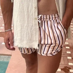 Outlet OUKU Men's Board Shorts Swim Shorts Swim Trunks Shorts Drawstring Elastic Waist Striped Comfort Quick Dry Short Daily Holiday Swimming Pool Fashion Casual Yellow Pink Micro-elastic