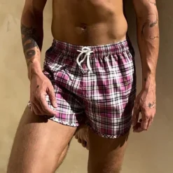 Outlet OUKU Men's Board Shorts Swim Shorts Swim Trunks Shorts Drawstring Elastic Waist Striped Comfort Quick Dry Short Daily Holiday Swimming Pool Fashion Casual Yellow Pink Micro-elastic