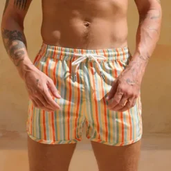 Outlet OUKU Men's Board Shorts Swim Shorts Swim Trunks Shorts Drawstring Elastic Waist Striped Comfort Quick Dry Short Daily Holiday Swimming Pool Fashion Casual Yellow Pink Micro-elastic