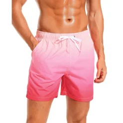 Discount OUKU Men's Board Shorts Swim Shorts Swim Trunks Drawstring with Mesh lining Elastic Waist Gradient Quick Dry Short Casual Daily Holiday Hawaiian Boho Black Pink Micro-elastic