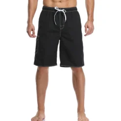 Outlet OUKU Men's Board Shorts Swim Trunks Going out Weekend Breathable Quick Dry Drawstring Elastic Waist with Pockets Plain Knee Length Gymnatics Casual Activewear Lake blue Black