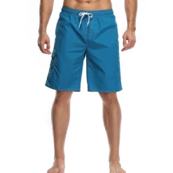 Outlet OUKU Men's Board Shorts Swim Trunks Going out Weekend Breathable Quick Dry Drawstring Elastic Waist with Pockets Plain Knee Length Gymnatics Casual Activewear Lake blue Black