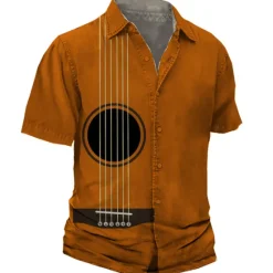 New OUKU Men's Boardmasters Music Notes Shirt Button Up Shirt Short Sleeve Fashion Streetwear Designer Street Casual Daily Summer Spring Turndown Print Black Black / Brown Orange White+White Gray