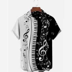 Outlet OUKU Men's Boardmasters Music Notes Shirt Button Up Shirt Short Sleeve Fashion Designer Casual Outdoor Casual Summer Spring Turndown Print Black Green Khaki Coffee Blue+Blue