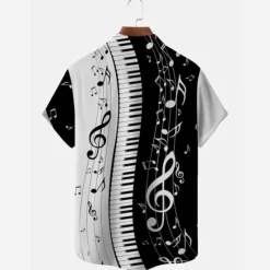 Outlet OUKU Men's Boardmasters Music Notes Shirt Button Up Shirt Short Sleeve Fashion Designer Casual Outdoor Casual Summer Spring Turndown Print Black Green Khaki Coffee Blue+Blue