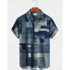 Outlet OUKU Men's Boardmasters Music Notes Shirt Button Up Shirt Short Sleeve Fashion Designer Casual Outdoor Casual Summer Spring Turndown Print Black Green Khaki Coffee Blue+Blue