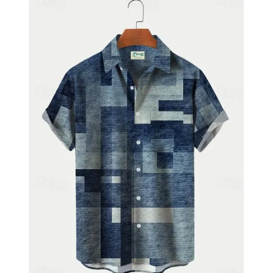 Outlet OUKU Men's Boardmasters Music Notes Shirt Button Up Shirt Short Sleeve Fashion Designer Casual Outdoor Casual Summer Spring Turndown Print Black Green Khaki Coffee Blue+Blue