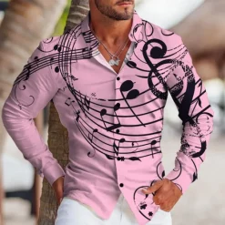 Discount OUKU Men's Boardmasters Notes Shirt Button Up Shirt Long Sleeve Tropical Fashion Designer Outdoor Casual Daily Fall & Winter Turndown Print Button-Down White Pink Blue Purple