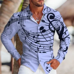 Discount OUKU Men's Boardmasters Notes Shirt Button Up Shirt Long Sleeve Tropical Fashion Designer Outdoor Casual Daily Fall & Winter Turndown Print Button-Down White Pink Blue Purple