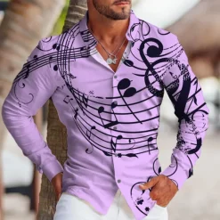Discount OUKU Men's Boardmasters Notes Shirt Button Up Shirt Long Sleeve Tropical Fashion Designer Outdoor Casual Daily Fall & Winter Turndown Print Button-Down White Pink Blue Purple