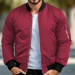 New OUKU Men's Bomber Jacket Sport Coat Varsity Jacket Outdoor Sports Warm Pocket Fall Winter Plain Fashion Streetwear Stand Collar Regular Ocean Blue Red Green Khaki Jacket