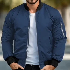 New OUKU Men's Bomber Jacket Sport Coat Varsity Jacket Outdoor Sports Warm Pocket Fall Winter Plain Fashion Streetwear Stand Collar Regular Ocean Blue Red Green Khaki Jacket