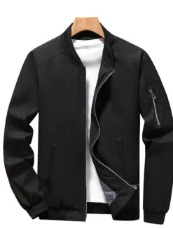 Best OUKU Men's Bomber Jacket Transition Jacket Sports Outdoor Windproof Classic Style All Seasons Solid Color Classic & Timeless Crewneck Regular Black Red Green khaki Dark Blue Jacket