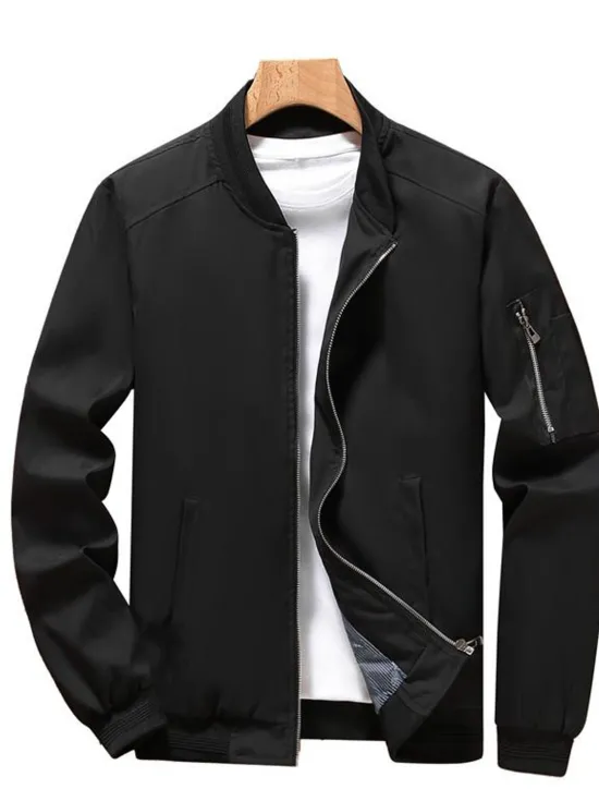 Best OUKU Men's Bomber Jacket Transition Jacket Sports Outdoor Windproof Classic Style All Seasons Solid Color Classic & Timeless Crewneck Regular Black Red Green khaki Dark Blue Jacket