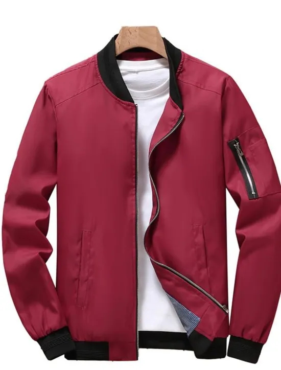 Best OUKU Men's Bomber Jacket Transition Jacket Sports Outdoor Windproof Classic Style All Seasons Solid Color Classic & Timeless Crewneck Regular Black Red Green khaki Dark Blue Jacket