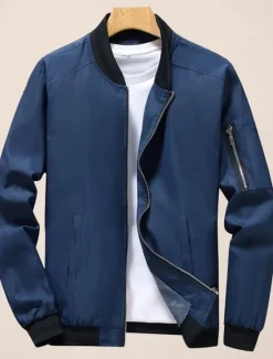 Best OUKU Men's Bomber Jacket Transition Jacket Sports Outdoor Windproof Classic Style All Seasons Solid Color Classic & Timeless Crewneck Regular Black Red Green khaki Dark Blue Jacket
