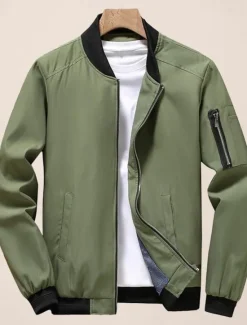 Best OUKU Men's Bomber Jacket Transition Jacket Sports Outdoor Windproof Classic Style All Seasons Solid Color Classic & Timeless Crewneck Regular Black Red Green khaki Dark Blue Jacket