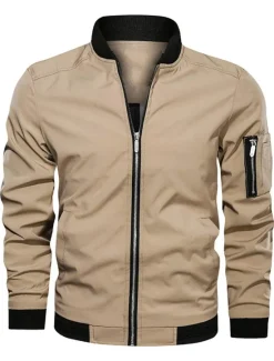 Best OUKU Men's Bomber Jacket Transition Jacket Sports Outdoor Windproof Classic Style All Seasons Solid Color Classic & Timeless Crewneck Regular Black Red Green khaki Dark Blue Jacket