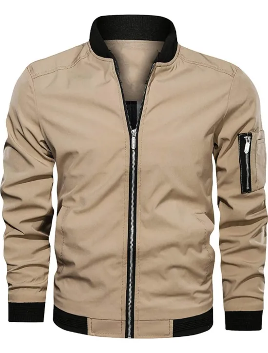 Best OUKU Men's Bomber Jacket Transition Jacket Sports Outdoor Windproof Classic Style All Seasons Solid Color Classic & Timeless Crewneck Regular Black Red Green khaki Dark Blue Jacket