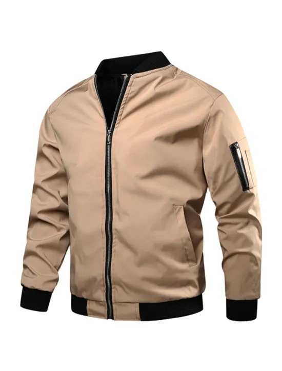Best OUKU Men's Bomber Jacket Transition Jacket Sports Outdoor Windproof Classic Style All Seasons Solid Color Classic & Timeless Crewneck Regular Black Red Green khaki Dark Blue Jacket