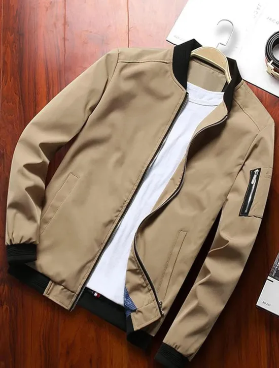 Best OUKU Men's Bomber Jacket Transition Jacket Sports Outdoor Windproof Classic Style All Seasons Solid Color Classic & Timeless Crewneck Regular Black Red Green khaki Dark Blue Jacket