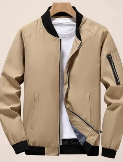 Best OUKU Men's Bomber Jacket Transition Jacket Sports Outdoor Windproof Classic Style All Seasons Solid Color Classic & Timeless Crewneck Regular Black Red Green khaki Dark Blue Jacket