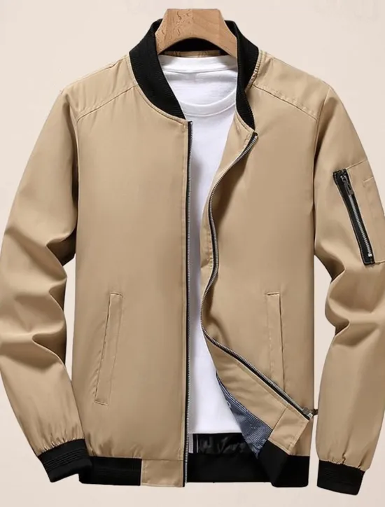 Best OUKU Men's Bomber Jacket Transition Jacket Sports Outdoor Windproof Classic Style All Seasons Solid Color Classic & Timeless Crewneck Regular Black Red Green khaki Dark Blue Jacket