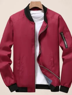 Best OUKU Men's Bomber Jacket Transition Jacket Sports Outdoor Windproof Classic Style All Seasons Solid Color Classic & Timeless Crewneck Regular Black Red Green khaki Dark Blue Jacket