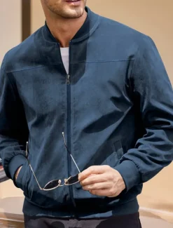 Sale OUKU Men's Bomber Jacket Transition Jacket Going out Pocket All Seasons Plain Casual Stand Collar Regular Black Brown Army Green Dark Blue Light Blue Jacket