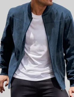 Sale OUKU Men's Bomber Jacket Transition Jacket Going out Pocket All Seasons Plain Casual Stand Collar Regular Black Brown Army Green Dark Blue Light Blue Jacket