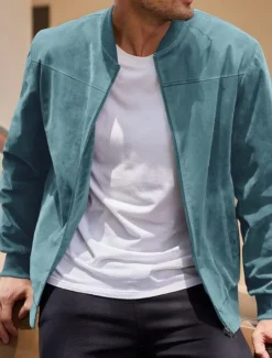 Sale OUKU Men's Bomber Jacket Transition Jacket Going out Pocket All Seasons Plain Casual Stand Collar Regular Black Brown Army Green Dark Blue Light Blue Jacket