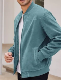 Sale OUKU Men's Bomber Jacket Transition Jacket Going out Pocket All Seasons Plain Casual Stand Collar Regular Black Brown Army Green Dark Blue Light Blue Jacket