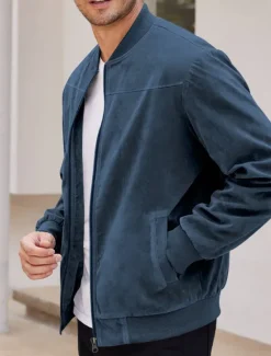 Sale OUKU Men's Bomber Jacket Transition Jacket Going out Pocket All Seasons Plain Casual Stand Collar Regular Black Brown Army Green Dark Blue Light Blue Jacket