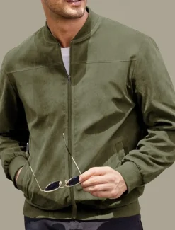 Sale OUKU Men's Bomber Jacket Transition Jacket Going out Pocket All Seasons Plain Casual Stand Collar Regular Black Brown Army Green Dark Blue Light Blue Jacket