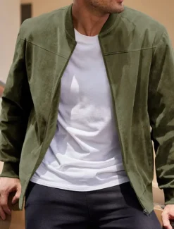 Sale OUKU Men's Bomber Jacket Transition Jacket Going out Pocket All Seasons Plain Casual Stand Collar Regular Black Brown Army Green Dark Blue Light Blue Jacket