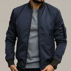 Discount OUKU Men's Bomber Jacket Transition Jacket Daily Wear Windbreaker Zipper Pocket All Seasons Plain Streetwear Stand Collar Regular Black Yellow Red Army Green Dark Blue Jacket