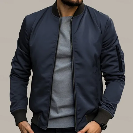 Discount OUKU Men's Bomber Jacket Transition Jacket Daily Wear Windbreaker Zipper Pocket All Seasons Plain Streetwear Stand Collar Regular Black Yellow Red Army Green Dark Blue Jacket