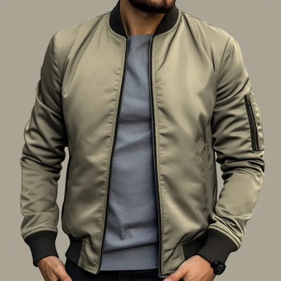 Discount OUKU Men's Bomber Jacket Transition Jacket Daily Wear Windbreaker Zipper Pocket All Seasons Plain Streetwear Stand Collar Regular Black Yellow Red Army Green Dark Blue Jacket