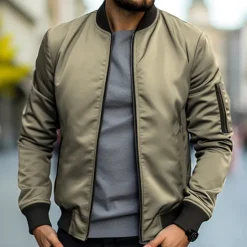 Discount OUKU Men's Bomber Jacket Transition Jacket Daily Wear Windbreaker Zipper Pocket All Seasons Plain Streetwear Stand Collar Regular Black Yellow Red Army Green Dark Blue Jacket