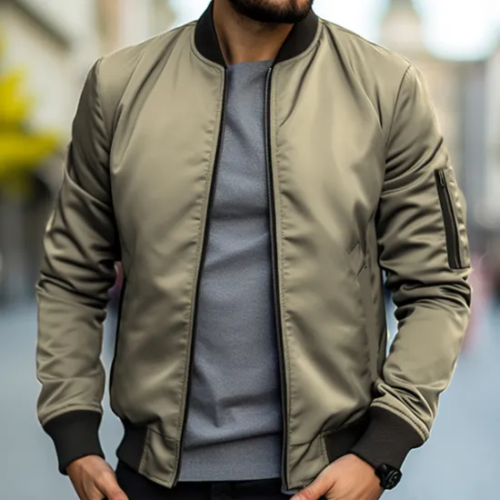 Discount OUKU Men's Bomber Jacket Transition Jacket Daily Wear Windbreaker Zipper Pocket All Seasons Plain Streetwear Stand Collar Regular Black Yellow Red Army Green Dark Blue Jacket