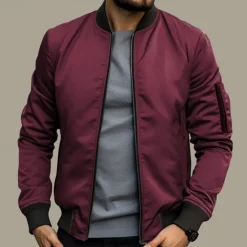 Discount OUKU Men's Bomber Jacket Transition Jacket Daily Wear Windbreaker Zipper Pocket All Seasons Plain Streetwear Stand Collar Regular Black Yellow Red Army Green Dark Blue Jacket