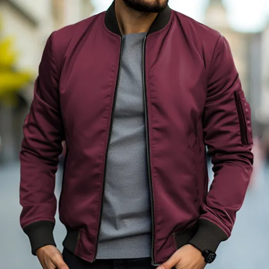 Discount OUKU Men's Bomber Jacket Transition Jacket Daily Wear Windbreaker Zipper Pocket All Seasons Plain Streetwear Stand Collar Regular Black Yellow Red Army Green Dark Blue Jacket