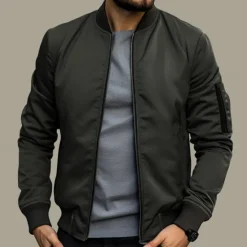 Discount OUKU Men's Bomber Jacket Transition Jacket Daily Wear Windbreaker Zipper Pocket All Seasons Plain Streetwear Stand Collar Regular Black Yellow Red Army Green Dark Blue Jacket